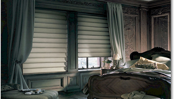 римская штора в спальне