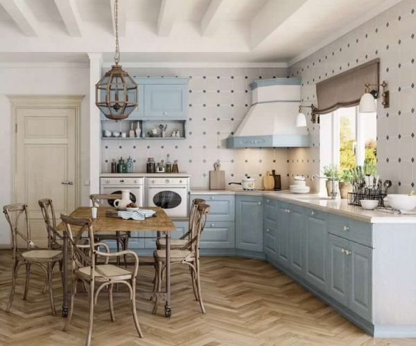 Кухни голубые в стиле прованс – дизайн интерьера, декор с открытыми полками, идеи для голубой, мятного цвета, видео